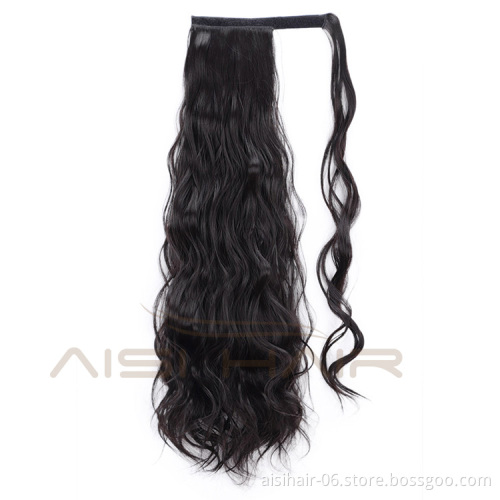Aisi Hair Synthetic Body Wave Long Wavy Ponytail Hair Extensions Black Wrap Around Clip In Hairpieces for Black Women